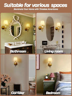 Brass Boho Fabric Wall Sconce Light with Curved Arm, Rustic Linen Cloth Wall Light Fixtures, Hardwired Brass Wall Mounted Lamp for Bathroom Vanity Bedroom Living Room