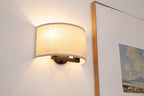 Yosoan 2-Light White Fabric Boho Wall Sconce Indoor Hallway Light Fixture, Dual Vintage Industrial Aged Hardwired Sconces Wall Lighting Semicircle Textile Shade for Bedroom Living Room Corridor Study