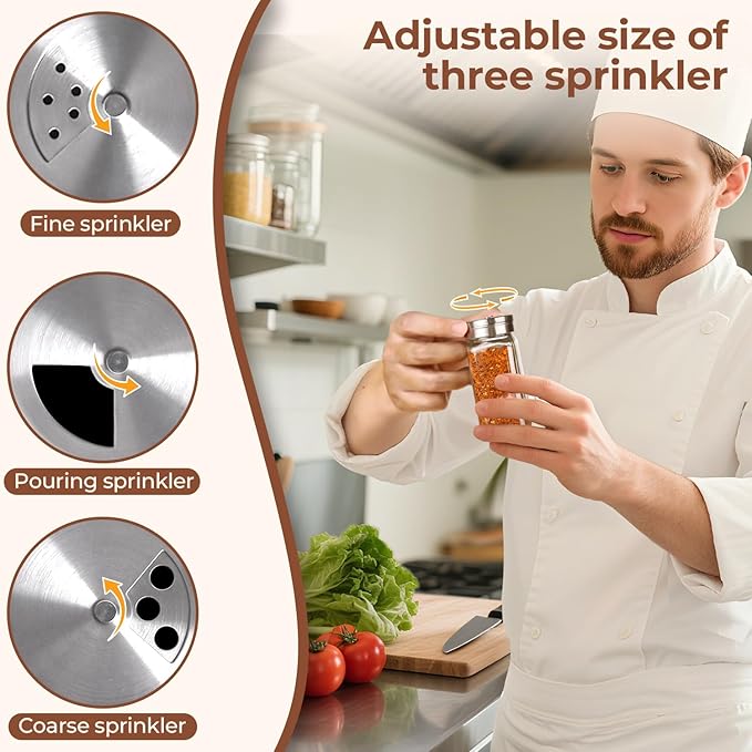 ComSaf 4oz 24PCS Spice Jars with Adjustable Shaker lids，93 Labels, Comdiment Jars Set, Empty Spice Containers and Square Ingredient Bottles for Kitchen and Seasoning, Salt and Pepper Shaker Set