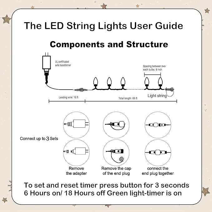 Dazzle Bright C9 Christmas String Lights, 100 LED 66 FT Waterproof Connectable Fairy Lights with 100 Spring Clips Timer, Christmas Decoration for Outdoor Roofline Home Garden Yard Tree (Multi-Colored)