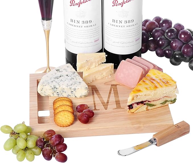 Miicol Wood Charcuterie Board, Monogram Cheese Board 10 Inch, Personalized Initial Cutting Board with Spreader, Unique Housewarming Gift, Ideal for Kitchen, Home, Letter P