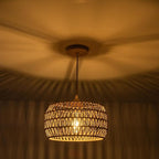 Rattan Pendant Light Fixture Ceiling Bohemian Chandelier Flush Mount Hanging Light 12.99-inch Small Woven Lamp Shade Wooden Base Basket for Kitchen Island Hallway Bedroom Dinning Table