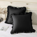 KKJIAF Ruffle Pillow Cases 18x18 Inches, Black Square Ruffled Pillow Covers Set of 2, Microfiber Wrinkle Resistant Pillow Shams with Envelope Closure for Sofa Bed Living Room