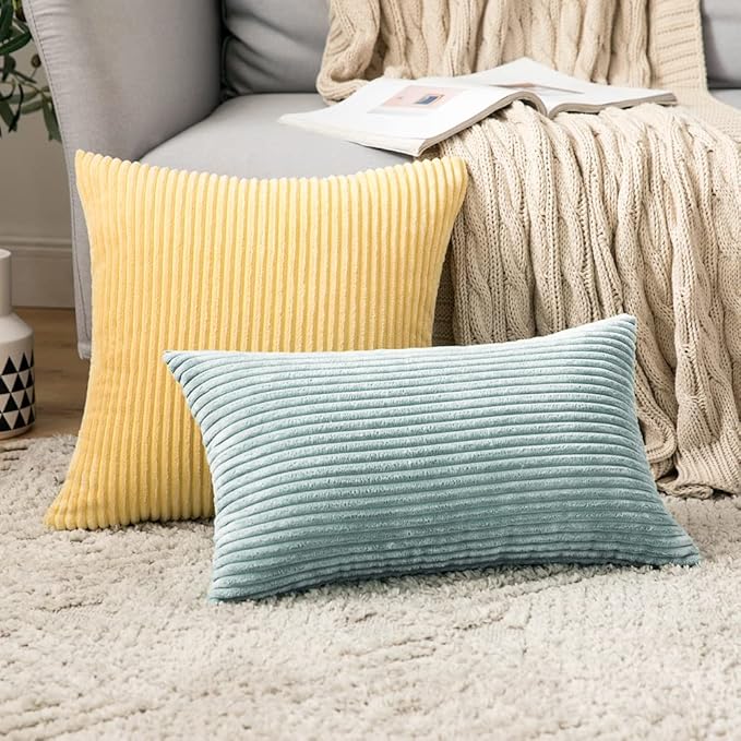 MIULEE Pack of 2 Corduroy Pillow Covers 12 x 20 Inch Lumbar Throw Pillow Covers Mint Pillowcases for Sofa Bedroom Couch