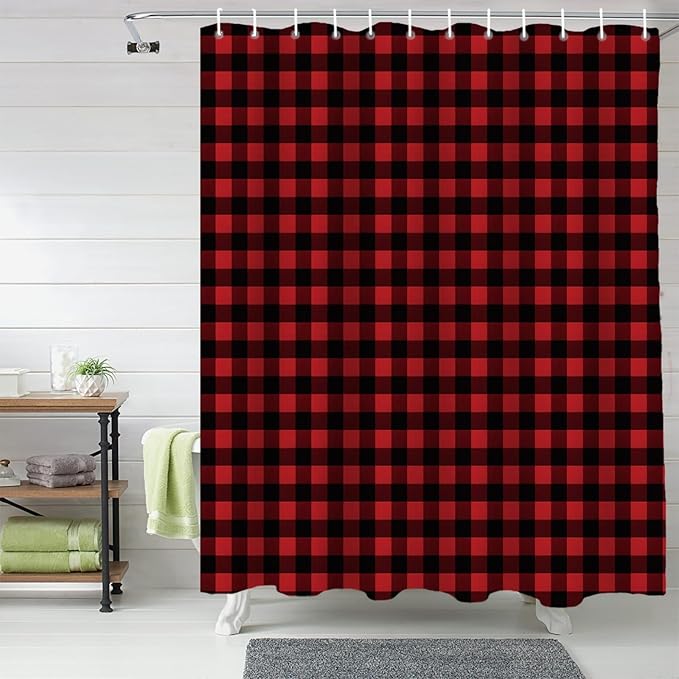 Vandarllin Rustic Red Black Buffalo Check Plaid Pattern Shower Curtain Bathroom Decorations (72x72)