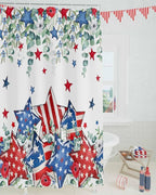 4th of July Shower Curtain, Patriotic Stars Stripes Shower Curtains Set with Hooks, Eucalyptus Leaves Independence Day Waterproof Fabric Bathroom Curtains Decor Accessories,72 X 84 Inch Extra Long