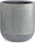 18.7" H x 16.9" D Ribbed Radius Fiberstone Round Planter with Drainage Hole, Weather Resistant for Indoor and Outdoor Use, Included 2 Extra Coco Mats (Charcoal, 15" Pot Opening)