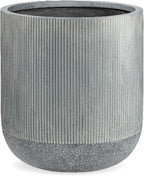 18.7" H x 16.9" D Ribbed Radius Fiberstone Round Planter with Drainage Hole, Weather Resistant for Indoor and Outdoor Use, Included 2 Extra Coco Mats (Charcoal, 15" Pot Opening)