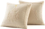 MIULEE Christmas Trees Pillow Covers Set of 2 Decorative Soft Throw Pillows Plush Faux Fur Wool Embroidered Couch Cushion for Holiday Winter Home Decor Chair Sofa Bedroom Living Room,Beige 20x20inch
