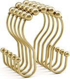 AmazerBath 12Pcs Gold Metal Double Shower Curtain Hooks & Rings, Rust Proof, Smooth Glide, Multipurpose