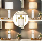 25" Linen Fabric Table Lamps Set Of 2,Lamps for Living Room With Linen Shade,S Cluster Pull Chains Dual Switch Nightstand Lamps With USB A+C Ports,Modern Lamp for Living Room,Bedroom,(Bulb Included)