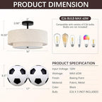 16" Semi Flush Mount Ceiling Light, 3-Light Drum Ceiling Light Fixture with 2-Tier Fabric Linen Shade, Farmhouse Chandelier for Dining Room, Living Room, Bedroom, Kitchen, Hallway, Entryway