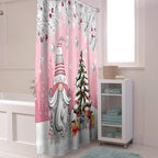 Vandarllin Christmas Gnome Shower Curtain, Winter Merry Christmas Tree Balls Shower Curtains Set with Hooks, Pink Waterproof Fabric Bathroom Curtains Decor Home Accessories,66 X 72 Inch Long
