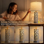 22" Farmhouse Table Lamp,Dual Light Touch Lamp with 3-Level Dimming,Lamps for Bedroom with USB A+C Charging Ports,Lamps for Living Room