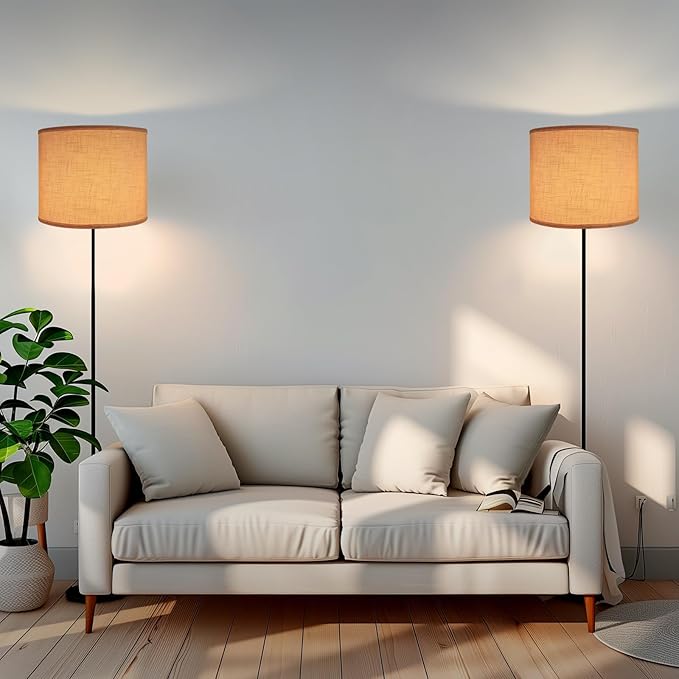 Drum Lamp Shades Set of 2, White Large Lampshades 15" Top X 15" Bottom X 12" Height, ALUCSET Large Lampshades Spider Fitter, Natural Linen Lamp Shade, Easy Assembly Required with 2 Lampshade Holders