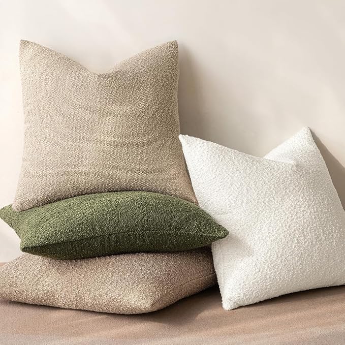 MIULEE 20x20 Inch Decorative Pillow Covers for Couch Bed Set of 2 Textured Boucle Neutral Winter Throw Pillows Olive Green Accent Solid Cushion Pillowcases Sofa Livingroom Home Decor