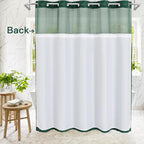 No Hooks Boho Dark Green Woven Fabric Shower Curtain 72 x 86 Modern Farmhouse, Tufted Chevron Striped Shabby Chic Textured, Minimalist Hookless Shower Curtains for Bathroom, Hotel Decor