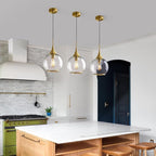 Pendant Lights Kitchen Island: 3 Pack Gold Light Fixture Modern with Clear Glass - 10 Inch Mid Century Globe Kitchen Lighting Fixtures Ceiling for Foyer Bedroom