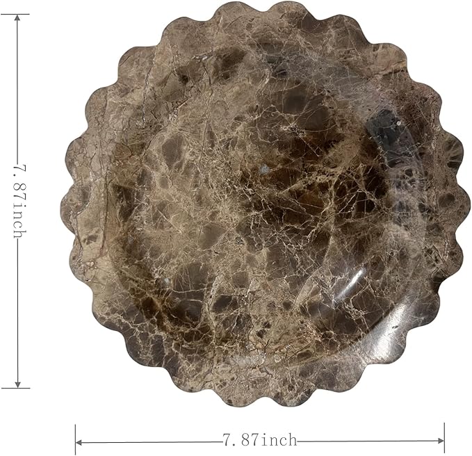 Marble Tray Round Scalloped Tray Small Serving Platter for Counter, Bathroom, Kitchen, Nightstand, Jewelry Ring Dish Holder (Coffee Net)