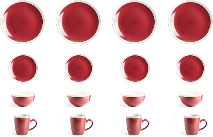 Rock Ridge Speckled Stoneware Dinnerware Set (16pc Set, Ruby and Ivory)