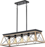 HuixuTe 5-Light Farmhouse Dining Room Chandelier Over Table, Rustic Kitchen Island Lighting, Adjustable Height Pendant Light for Kitchen, Dining Room Table Rustic Wood