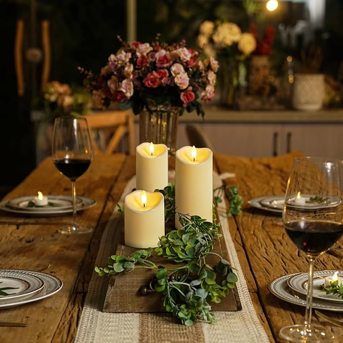 Homemory Flameless Candles with Timer and Remote Control, Battery Operated LED Candles, Realistic Fake Plastic Candles for Wedding, Festival, Home Decor, Waterproof Outdoor, D3”H4”6”8”, Dark Ivory