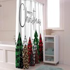 Merry Christmas Shower Curtain, Buffalo Plaid Xmas Tree Winter Forest Farmhouse Shower Curtains Set with Hooks, Red Green Waterproof Fabric Bathroom Curtains Decor Home Accessories, 60 X 72 Inch Long
