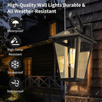 Outdoor Wall Light Fixtures, Waterproof Exterior Wall Lanterns with Glass, Outside Wall Sconces, Front Porch Lights for House Garage Doorway Patio 7H1B-M-2PK BK