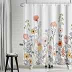 Flower Waffle Shower Curtain Leaves Fabric Bath Curtain, Floral Plants Long Shower Curtains for Bathroom Natural Curtain Waterproof with Hooks for Kids Bathroom Home Hotel Decor 72x72 inch