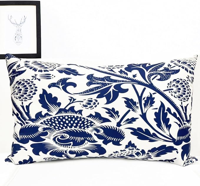 Decorative Throw Pillow Covers Set of 2 Blue Pillow Covers 12x20 inch Short Plush Square Pillows Cover Floral Throw Pillows,Farmhouse Outdoor Pillow Covers for Couch Sofa Bed Living Room