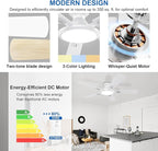TCL Ceiling Fans with Lights, 52 Inch Low Profile Ceiling Fan with Light and Remote Control, Flush Mount, DC Reversible Motor, Noiseless, 6 Speeds Ceiling Fan for Bedroom (White)