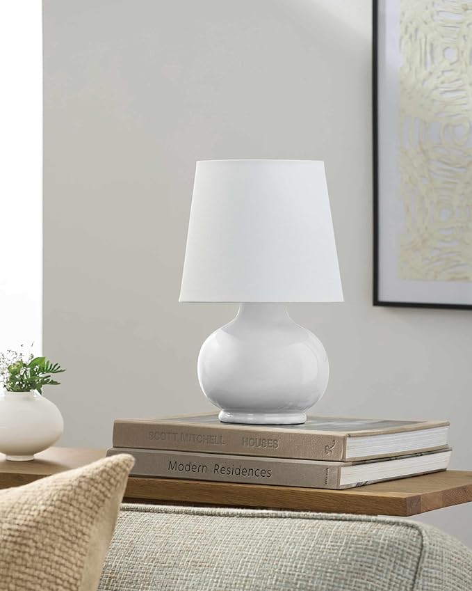 BoutiqueRugs Navarro Boho Ceramic Bedside Table Lamp for Bedroom Nightstand and Living Room - Shade Cotton - White - 13" H