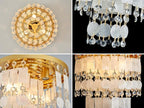 Capiz Shell Crystal Chandeliers, Close to Ceiling Coastal Style Light Fixture for Living Room, Bedroom, Dining Room, D13in x 14in, Clear Crystal & Gold Finish Frame