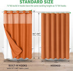 Extra Long No Hooks Needed Linen Textured Shower Curtain with Snap-in Fabric Liner Set,White Hotel Luxury Decor Shower Curtains for Bathroom,Waterproof & Washable,71Wx86H,Burnt Orange