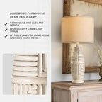 BOBOMOMO 25" Farmhouse Table Lamp Set of 2 Vintage Rustic Lamps for Living Room, Resin Bedside Nightstand Lamps with Linen Lampshades, Retro Lamp for Living Room, Bedroom, Dining Room, Home Decor