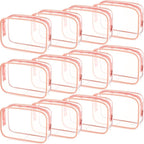 Weewooday 12 Pieces Clear Makeup Bags Cosmetic Storage Bags PVC Zipper Pouches Travel Waterproof Makeup Plastic Case for Women Organizing Toiletries Traveling Bathroom(Small,Pink)