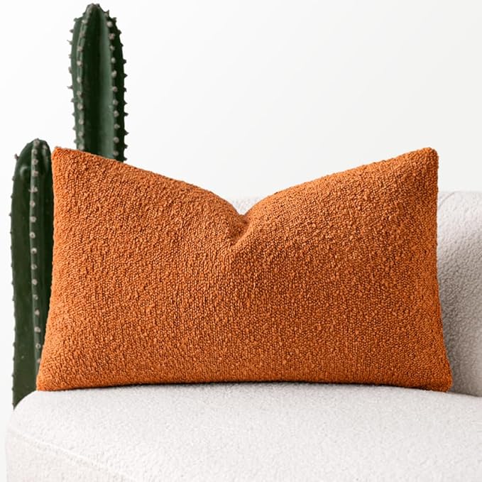MIULEE Fall 12x20 Inch Textured Boucle Throw Pillow Cover Orange Accent Solid Lumbar Pillow Case Decorative Soft Pack of 1 Halloween Thanksgiving Couch Cushion Chair Sofa Bedroom Livingroom Home Decor