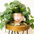 Face Planter Pots for Indoor Plants, Resin Cute Face Flower Pot for Indoor Outdoor Plants with Drainage Hole, Closed Eyes 5.3" Dia 6.3" Tall