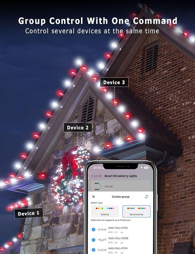Smart RGB C9 Outdoor 79FT 100LED Chasing Effects Christmas Lights with Timer, Music Sync APP & Remote, Waterproof Extendable Color Changing String Lights for House