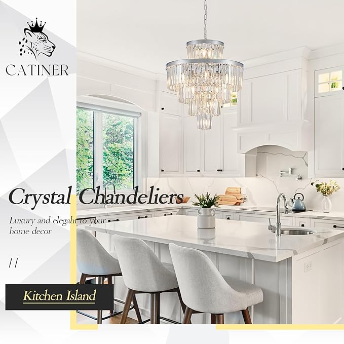 Modern Crystal Chrome Chandelier 15 Lights 24" Round Light Fixture Luxury 5-Tier K9 Crystals Chandelier Contemporary Pendant Lighting for Dinning Room Living Room Foyer Kitchen