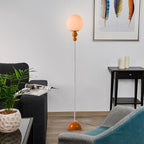 Modern Glass Floor Lamp for Bedroom, 63'' Vintage Mid-Century Floor Lamp with Milky White Frosted Glass Globe Shade for Living Room Corner, Slim Standing Reading Lamp for Office Decor (Signal Brown)