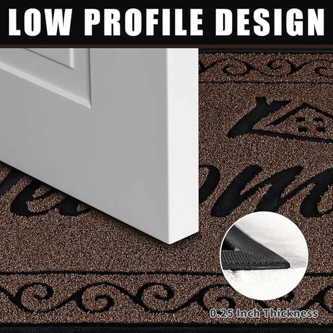 Yimobra Welcome Mat, Heavy Duty Sturdy Door Mats for Home Entrance Outdoor Indoor, Front Doormat for Outside Patio Floor Entry Porch Garage Office, Waterproof, Low Profile, 29.5x17, Coffee