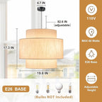 Pendant Lights with Beige Linen Drum Shade Chandelier Hanging Light Fixture 19.7" Pendant Lights Kitchen Island, Large Drum Pendant Light Fixtures 3-Tier Kitchen Chandelier for Entryway Living Room