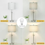Brushed Nickel Table Lamps Set of 2: 22" to 30" Height Adjustable Nightstand Lamps with Grey Linen Shade Pull Chain Switch Silver Pole Beside Lamp for Living Room Bedroom (Brushed Nickel,Grey Shade)