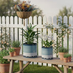Ceramic Plant Pots Flower Pots Round Planter with Drainage Hole and Saucer Indoor Outdoor with Mesh Pad and Silicone Plug Office Home Decor 5.5+6.5 inch Set 2