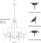 Black Chandeliers for Dining Room Light Fixtures Over Table, 6-Light Modern Farmhouse Round Chandelier with Linen Shades, Vintage Hanging Pendant Lighting for Kitchen Bedroom Living Room