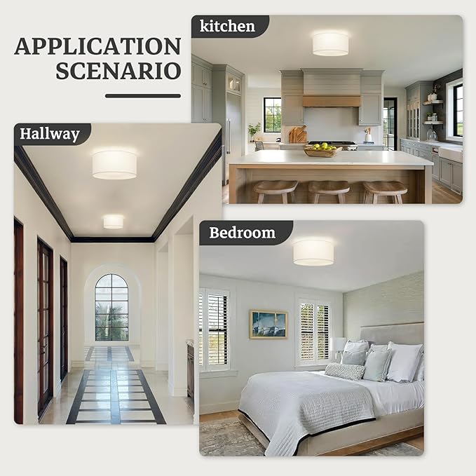Semi Flush Mount Ceiling Light Fixture,13inch Light Fixtures Ceiling Mount,3-Light Drum Light Fixture with White Shade,Modern Close to Ceiling Lamps for Living Room, Bedroom, Dining Room,Entryway