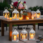 White Vintage Lantern Decorative LED Flickering Flameless Candle with Timer, Battery Powered LED Decorative Hanging Lanterns for Indoor Outdoor Wedding Garden Yard Home Decor(4 Pack)