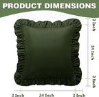 KKJIAF Ruffle Pillow Cases 24x24 Inches, Olive Green Square Ruffled Pillow Covers Set of 2, Microfiber Wrinkle Resistant Pillow Shams with Envelope Closure for Sofa Bed Living Room