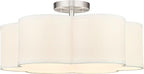 Semi Flush Mount Ceiling Lights, 6-Light 18" Ceiling Light Fixtures with Fabric Shade in Flower Shape, Brushed Nickel Farmhouse Drum Lighting for Nursery Bedroom Kitchen, AD-22007-6SF-SN